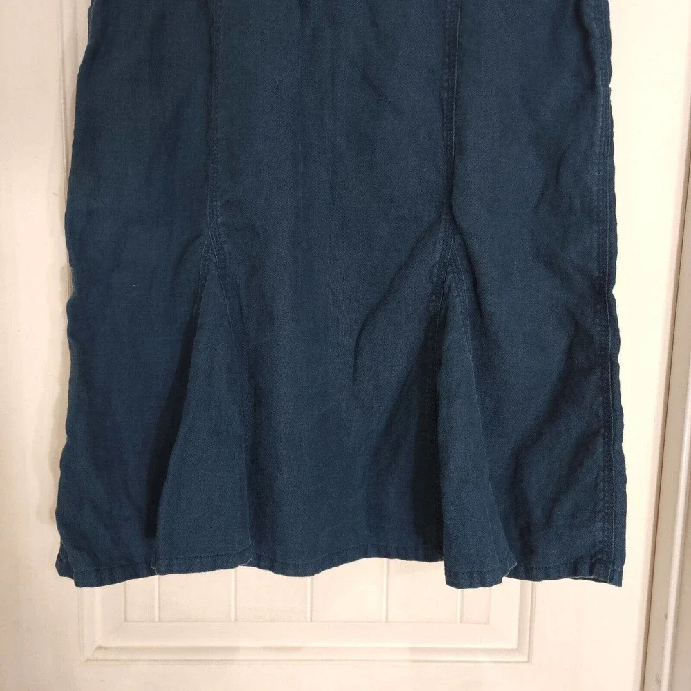 J Jill Womens Skirt Vtg 90s Y2K Blue Linen Drawstring Waist Pleated Midi Size S